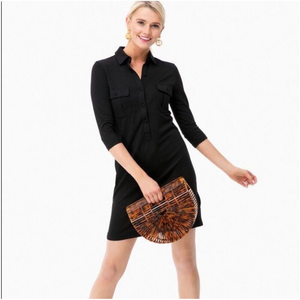 Persifor Dress Womens Small Black Winpenny Solid Shirt Collared Classic Preppy